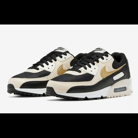 Nike Air Max 90 Black Metallic Gold Running Shoes DB9578-001 Women's Sizes